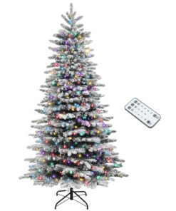 7.5 ft Pre-Lit Flocked Mountain Pine Artificial Christmas Tree with 500 LED Lights